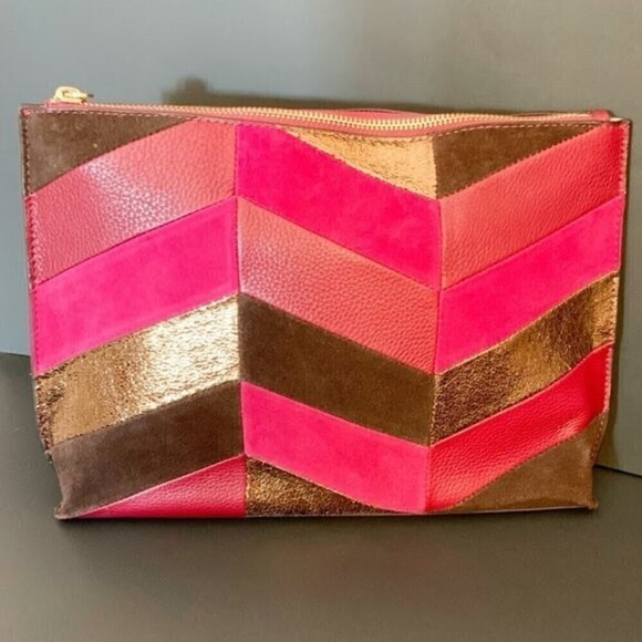 Sam Edelman Chevron Walker Suede Leather Boho Tribal Indie Clutch Bag - Picture 2 of 11